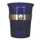Vtg Mid Century Modern Hand Blown Cobalt Blue Ice Bucket    international Silver    