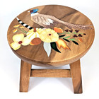 Acacia Wood Pheasant Footstool Hand Carved Hand Painted Quail Bird Thailand