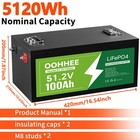 48v 100ah Lifepo4 Lithium Battery 5120wh Built-in Bms Deep Cycles For Golf Cart