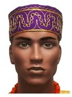 African Purple Kufi Hat With Gold Embroidery