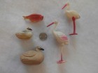 5 Vtg Celluloid Small Feather Tree Viscoloid Animals Birds Storks Swans   Fish