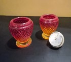 Vintage Uv Reactive Amberina Glass Table Lighter Cigarette Holder Set Mcm