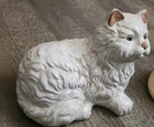 Vintage Cat Kitten Figurine White Long Hair Porcelain Ceramic Medium