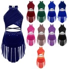 Kids Dress School Leotard Contemporary Dance Tango Costume Strappy Lyrical Mesh