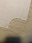 Antique Linen Table Square Hand Tatted Lace Corners And Edges  35    X 35   - 1800   s