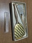 Vintage Vanity Set X3 Hairbrush Mirror Comb Gold Color 60s Boxed Set