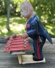 Vintage Occupied Japan Tin   Celluloid Xylophone Player Wind-up Toy-1940 s