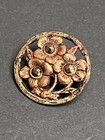 Vintage Pierced Brass Flower floral Button W cut Steels - 1   a-ab4 