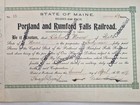 1907 Stock Certificate Portland   Rumford Falls Railroad Co Maine 49 Shares