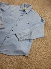 Vintage 70s Sears Work Shirt Large Mens Blue Chambray Button Up Distressed
