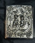 Antique 800 European Silver Hinged Snuff  Cigarette Box W  Embossed Cherub Scene