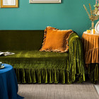 Velvet Sofa Cover Soft Decorative Luxurious Solid Exquisite Ruffle Trim retro   