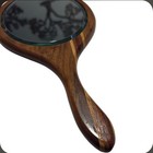 Vintage Hand Held Wooden Mirror With Beveled Glass