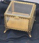 Ormolu Stylebuilt 1950s Gilded Beveled Glass Footed Trinket Square Casket Box 4 
