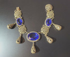 Ornate Blue Glass Festoon Brass Antique Vintage Bracelet 