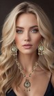 Moghul Art Deco Style Lavalier Gp Necklace Earrings Demi Parure Set Rhinestones