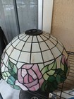 Stained Glass Tiffany Style Lamp Shade Rose Floral Design Large For Hanging 19 