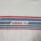Vintage 80s Adidas Shirt Small White Spell Out Trefoil Striped Single Stitch