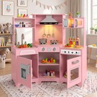 Pink Kids Pretend Play Corner Kitchen Wooden Toy Set W lights sounds Girls Gift