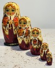 Vintage Hand Painted Russian Matryoshka 5 Piece Set 6     Nesting Dolls  Signed