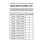 10 Pieces Carbide-tipped Sds-plus Rotary Hammer Drill Bit Set For Concrete   brick