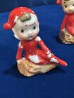 Vintage Christmas Red Elf Pixie Sitting On Log Shoe Figurine Ceramic Japan Lot