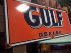 Vtg Large Gulf Dealer Sign 2ft Gas Oil Service Station Service Porcelain Sign