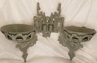 Antique Two Arm Cast Iron Wall-mounted Oil Lamp Holder - Ornate Gothic Design