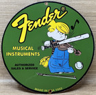 Vintage Fender Guitars Porcelain Stratocaster Sign Sales Service Gas Oil Amp