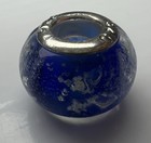 925 Sterling Silver Murano Glass Bead European Lampwork Cobalt Blue White Specks