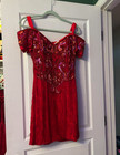 Alyce Designs Vintage Silk Red Beaded Off The Shoulder Dress