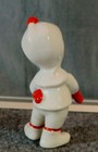 Vtg Mcm 3-1 2    Ceramic Pixie In White Hooded Snowsuit W red Trim - Japan