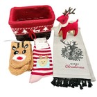 Christmas Gift Basket Set Reindeer Themed Socks Towel Plush Toy Woven Basket