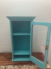 Wood Glass Door Display Case Curio Cabinet Table Top wall Hanging Blue turquois