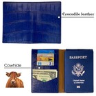 Real Crocodile Blue Leather Passport Holder Wallet Rfid Blocking Travel Gift