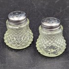 Vintage Mini Diamond Cut Glass Salt And Pepper Shakers Screw On Metal Lids Retro