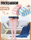 Women s Fuzzy Thigh High Socks 2 Pairs Warm Striped Over The Knee Fleece
