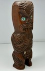 Vintage Maori Woodek Tiki Statue 7  Hand Carved Native New Zealand Paua Eyes