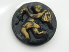 Vintage 1930s Button  Large 1 3 8  Black Lacqured 3-d Gold Cherub Angel Picture