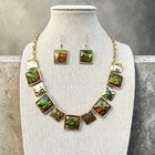 Foiled Lucite Acrylic Necklace Earring Set Jewelry Gold Blue Green Geometric