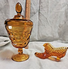 Fenton Colonial Amber Georgan Covered Vase And Cat Shoe 