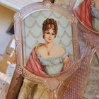  Vintage Plastic Victorian Dresser Set Hand Mirror Comb Brush Powder Jars In Box