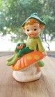 Vintage Napcoware Pixie On Orange Mushroom Figurine Kitsch Japan