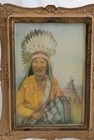 Beautiful Vintage Painted Brass Easel Picture Frame W  Native American Chief Pri