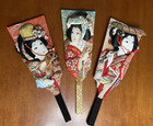 3 Vintage Japanese Hagoita Wooden Paddles  Geishas  W  Fabric Outfit  C  18 5 