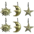 Gold Sun Moon Star Shower Curtain Hooks Set Of 12 Vintage Bathroom Decor
