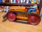 Nice Vintage 1930 s Or 40 s Marx  Tin Litho Wind Up  Farm Tractor W  Scraper  2