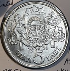 1931 Latvia Silver 5 Lati Almost Uncirculated Au Condition Coin Only 2 Million