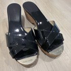 Jimmy Choo Black Patent Leather Cork Wedge Sandals - Size 36
