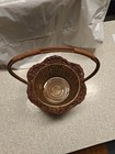 Vintage Basket Wicker Rattan Woven Ruffle Edge Handle